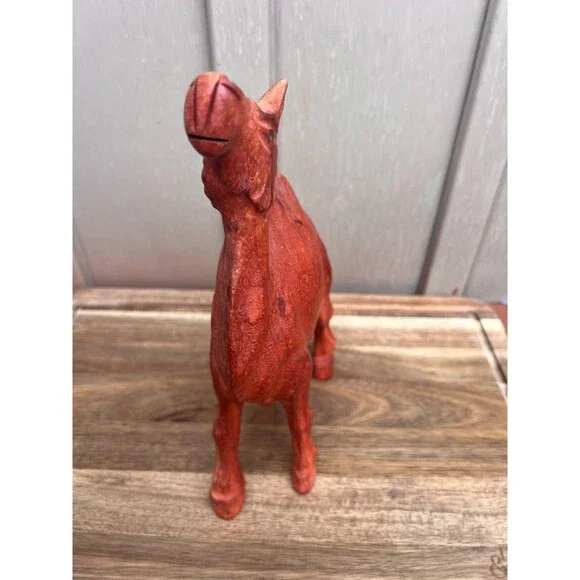 Vintage Hand Carved Wooden Camel Statue Red Toned Wood Figurine Sculpture Large - Picture 4 of 11